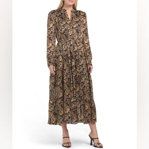 NWT - Grey Collective Elegant Paisley Black & Gold Midi Dress - Size XL
